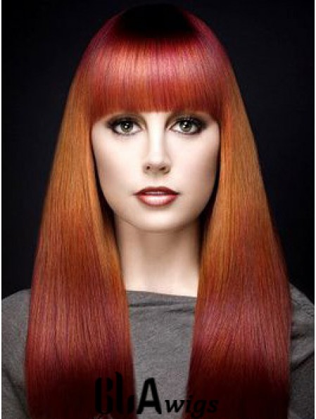 Popular Ombre/2 Tone Long Straight With Bangs 18 inch Human Lace Wigs