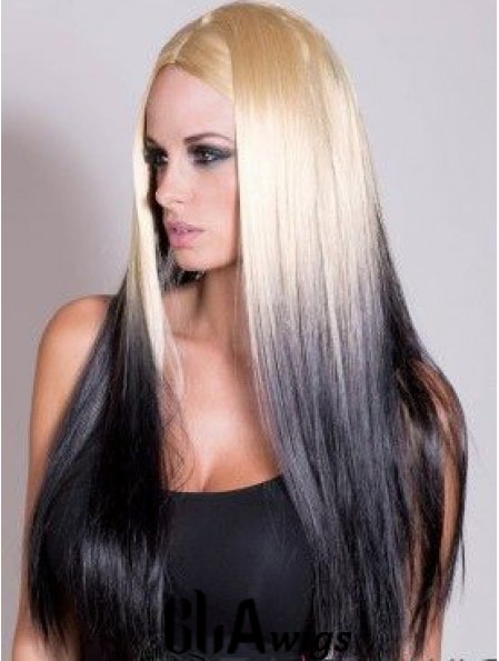 Suitable Ombre/2 Tone Long Straight Without Bangs 22 inch Human Lace Wigs