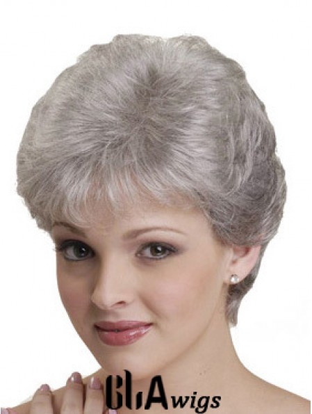 Short Grey Wigs With Synthetic Capless Straight Style