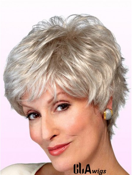 Wigs Elderly Lady Grey Style Short Length Wavy Style