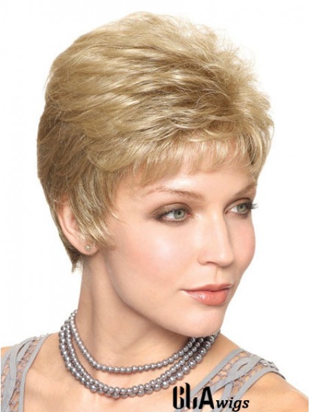 Blonde Cropped Straight Capless Boycuts 6inch Trendy Synthetic Wigs For Elderly Lady