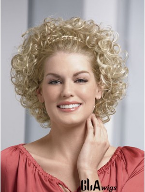 Chin Length Curly Blonde Fashionable Synthetic Half Wigs