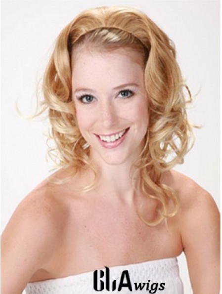 Shoulder Length Curly Blonde Style Synthetic Half Wigs