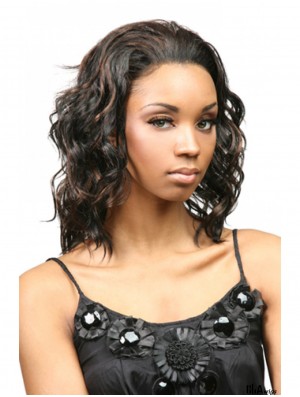 Curly Indian Remy Hair Brown Shoulder Length Fashion 3/4 Wigs