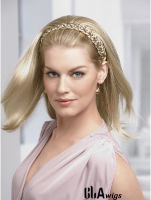 Shoulder Length Straight Blonde Ideal Synthetic Half Wigs