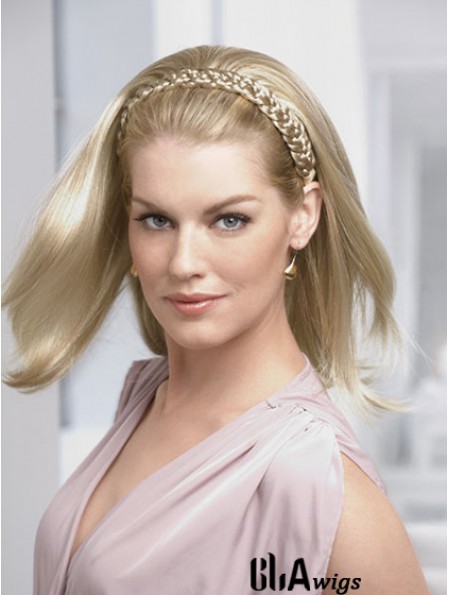 Shoulder Length Straight Blonde Ideal Synthetic Half Wigs