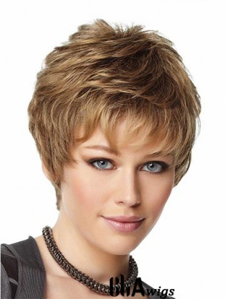 Blonde Wigs Boycuts Cropped Length Capless Synthetic Wavy Style