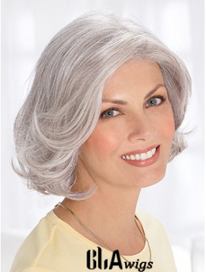 Grey Short Wig Remy Human Wavy Style Chin Length With Capless