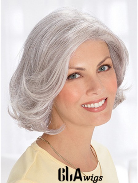 Grey Short Wig Remy Human Wavy Style Chin Length With Capless