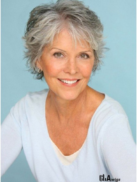 Short Grey Human Hair Wigs Short Length Straight Style Grey Cut