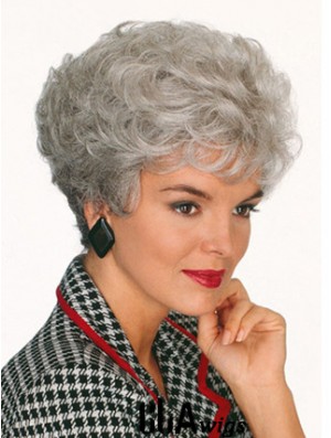 Professional Wigs With Capless Curly Style Short Length Grey Cut