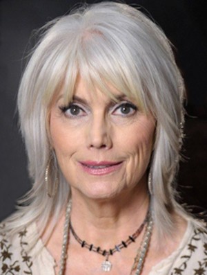 Straight Lace Front 14 inch Modern Shoulder Length Grey Wigs With Bangs For Old Women
