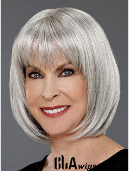 Straight Capless 12 inch Affordable Chin Length Grey Wigs