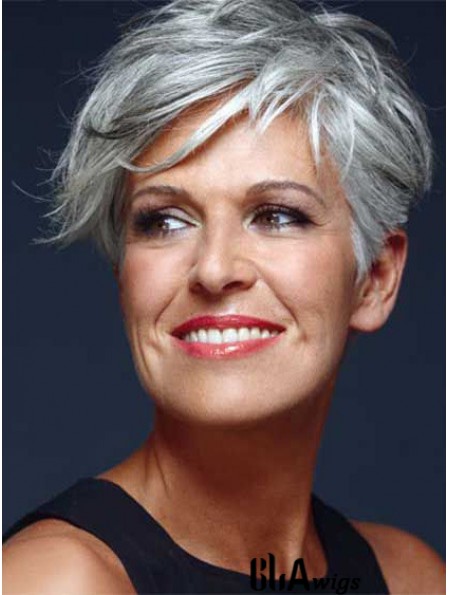 Wigs In UK With Capless Short Length Straight Style Grey Cut