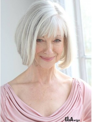 Real Hair Wigs With Remy Capless Grey Cut Chin Length