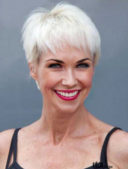 Buy Wigs With Remy Capless Straight Style Short Length Grey Cut