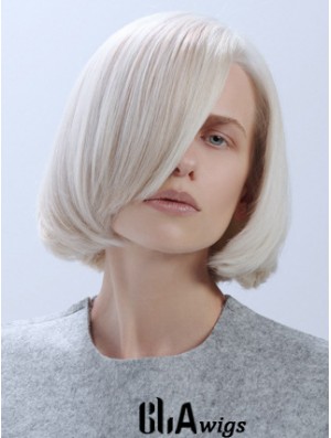 Chin Length Straight Lace Front Platinum Blonde Trendy Bob Wigs