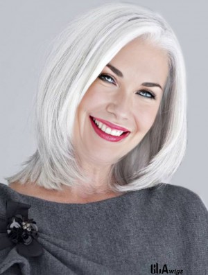 Straight Lace Front 14 inch Top Chin Length Grey Wigs