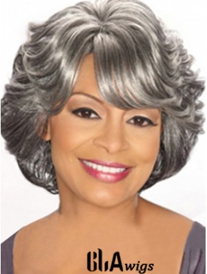 Capless Chin Length Grey Wavy Cheap Synthetic Wigs