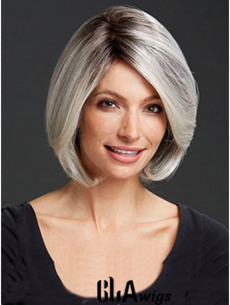 Straight Capless 12 inch Cheap Chin Length Grey Wigs