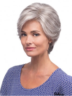 Cheap Lace Front Wigs UK Grey Cut Straight Style Short Length