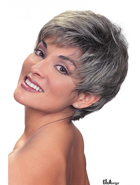 Synthetic Sleek Cropped Straight Grey Wigs