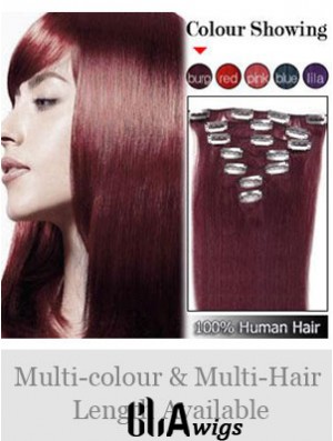 Sleek Red Straight Remy Human Hair Clip In Hair Extensions