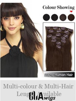 Flexibility Brown Straight Remy Human Hair Clip In Hair Extensions