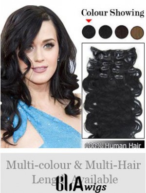 Online Black Wavy Remy Human Hair Clip In Hair Extensions