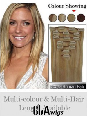 Durable Blonde Straight Remy Human Hair Clip In Hair Extensions