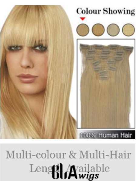 Trendy Blonde Straight Remy Human Hair Clip In Hair Extensions