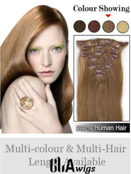 New Brown Straight Remy Human Hair Clip In Hair Extensions