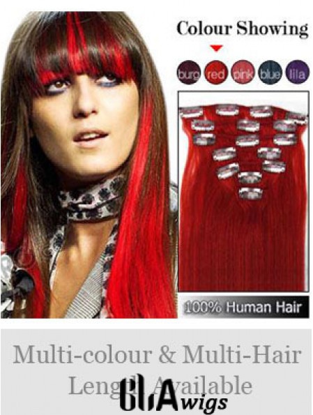 Top Red Straight Remy Human Hair Clip In Hair Extensions