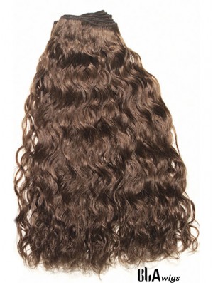 Curly Remy Human Hair Brown Top Weft Extensions