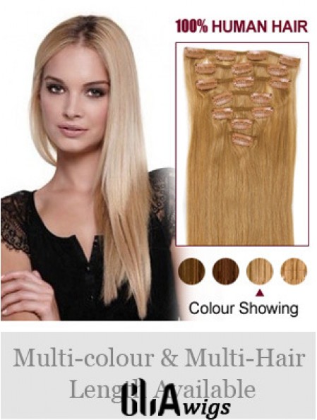 Top Blonde Straight Remy Human Hair Clip In Hair Extensions