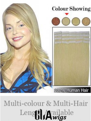 Blonde Straight Fashionable Remy Human Hair Tape In Hair Extensions