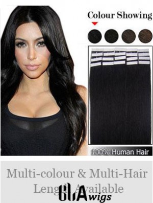 Black Straight Comfortable Remy Human Hair Tape In Hair Extensions