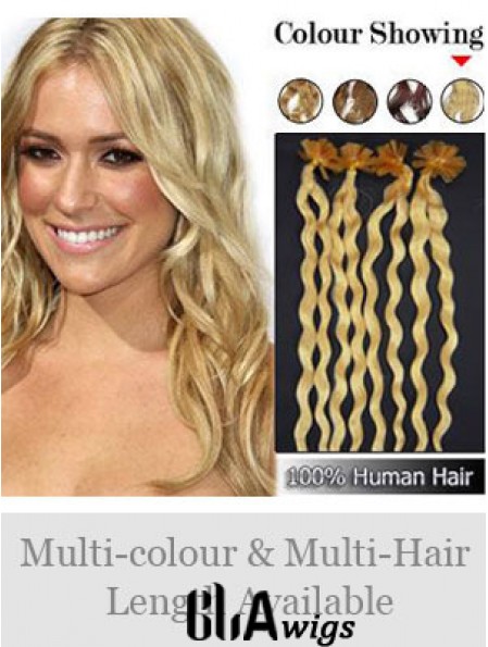 Blonde Curly Great Nail/U Tip Hair Extensions