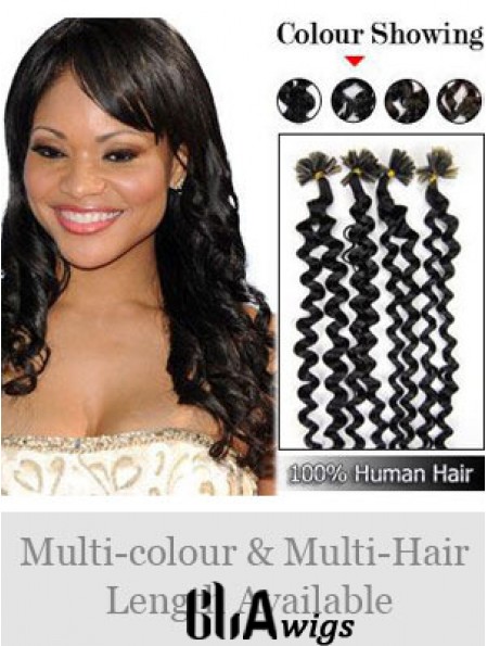 Black Curly Trendy Nail/U Tip Hair Extensions