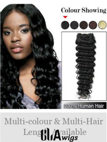 Wavy Remy Human Hair Black Designed Weft Extensions