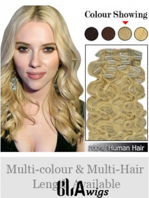 Designed Blonde Wavy Remy Human Hair Clip In Hair Extensions
