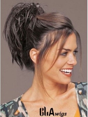 Clip On Hairpieces Short Hair With Synthetic Brown Color Straight Style