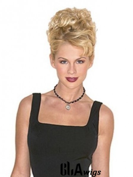 Hairpieces Clip On Blonde Color Short Length Curly Style