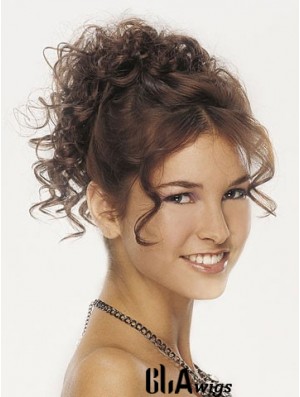 Clip On Hairpieces For Women Brown Color Curly Style With Synthetic